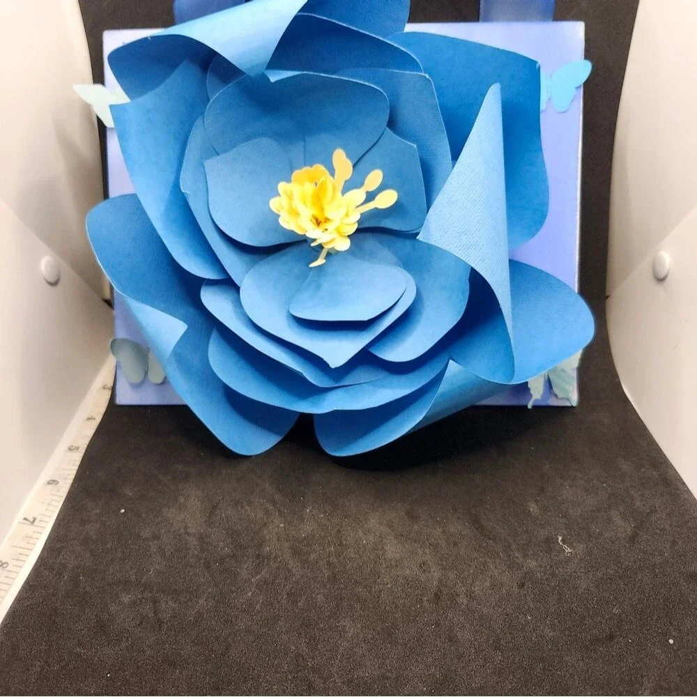 Hand Crafted 3-D Rose Art Canvas Floral Blue Mixed Media 8x10 inch